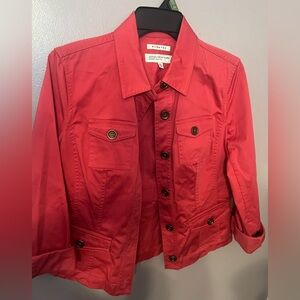Jones of New York Women's Vibrant Red Utility Jacket Petite Medium Pre Owned